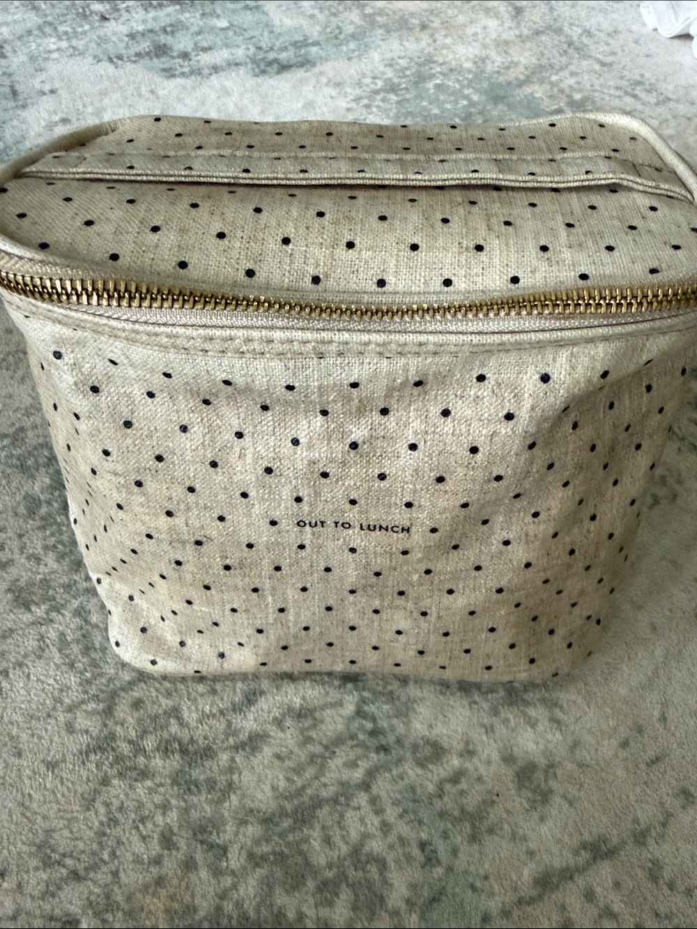 kate spade Beige Polka Dot Canvas Insulated Lunch Pouch with Gold Zipper